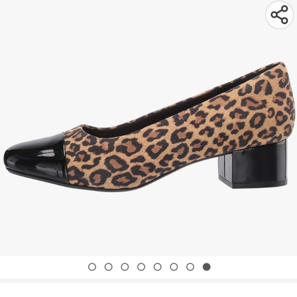 Clarks Chartli Diva Pumps Square Toe Tan Leopard Suede Sz - Picture 2 of 8